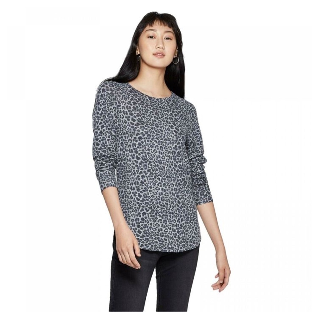 Grayson Threads | Gray Cheetah Print Soft Knit Long Sleeve Top Medium